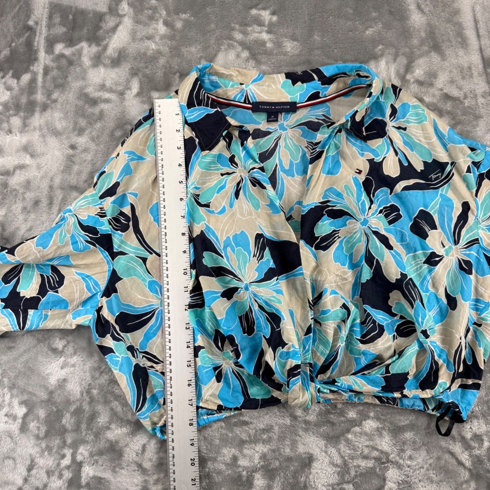 Tommy Hilfiger Floral Front Knot Cropped Top Blue Tropical Cotton Coastal Cruise - Picture 7 of 16